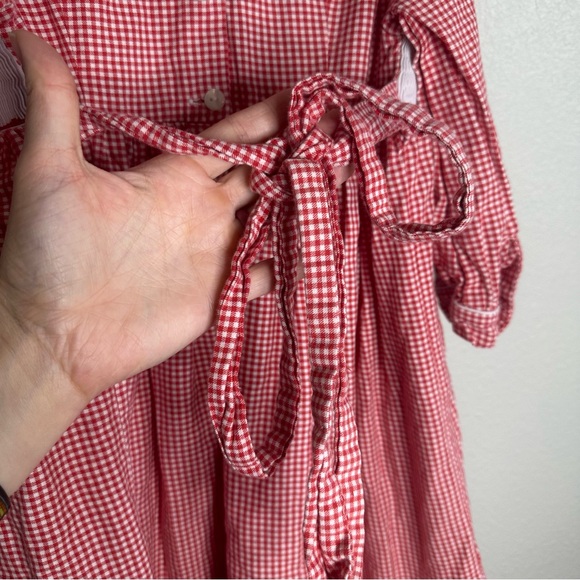 Anavini Collared Gingham Smocked/Embroidered Gingerbread Christmas Red Dress - Picture 10 of 10